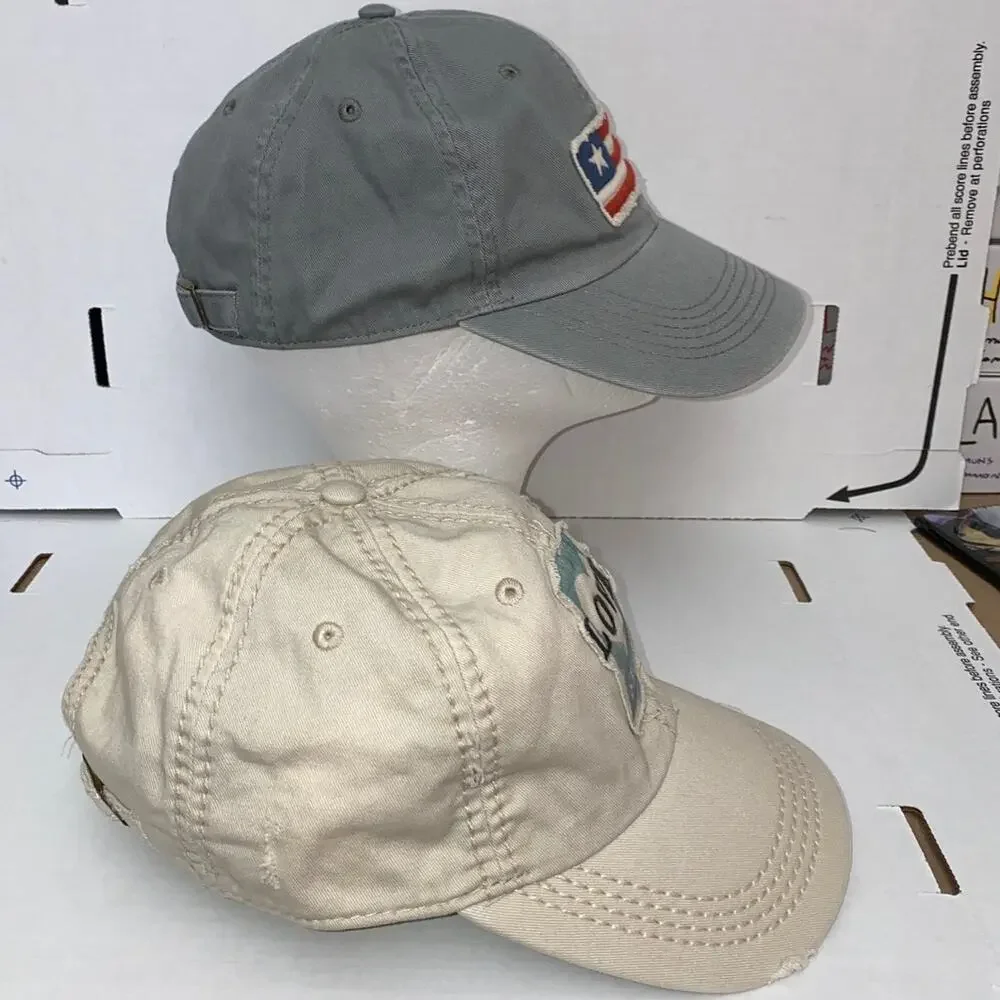 TWO Life is Good Hats Flag Love Strong Distressed Adjustable